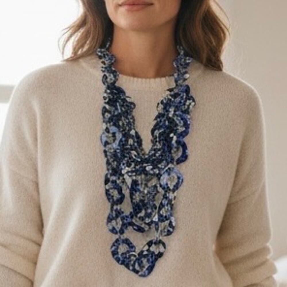 Sassy Jones Zaria Blue and white chunky resin necklace